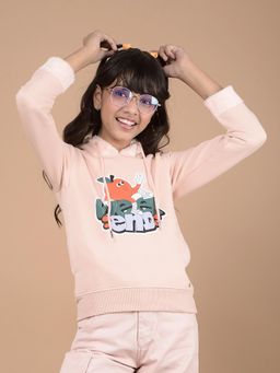 CRIMSOUNE CLUB - Girls Peach Graphic Print Hoodie