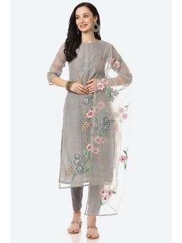 Biba - Grey Cotton Silk Unstitched Suit (Set of 3)