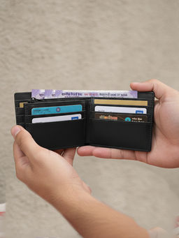 The House Of Ganges - Black Leonardo Vegan Leather Men Bifold Wallet