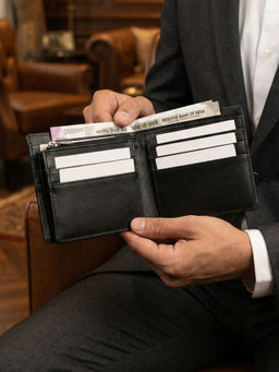 The House Of Ganges - Black Leonardo Vegan Leather Men Bifold Wallet