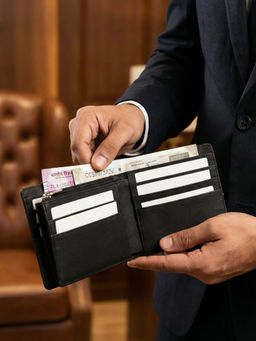 The House Of Ganges - Black Leonardo Vegan Leather Men Bifold Wallet