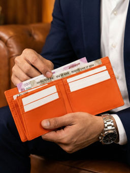 The House Of Ganges - Orange Leonardo Vegan Leather Men Bifold Wallet