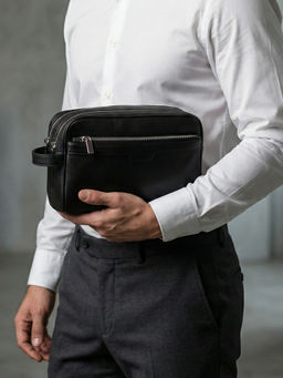 The House Of Ganges - Black The Vegan Leather Travel Toiletry Pouch