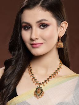 PANASH - Gold Plated Reversible Red and Green Ruby Stone Temple Jewellery (Set of 2)