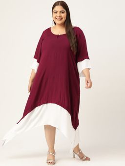 theRebelinme - Plus Size Women Plum & White Color Block Asymmetric Dress