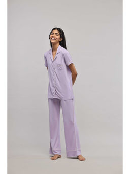 NeceSera - Lavender Piping Half Sleeve Shirt & Pyjama (Set of 2)