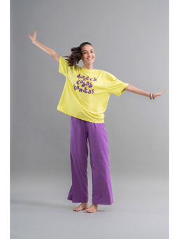 NeceSera - Lime Yellow Purple Cotton T-Shirt & Pyjama (Set of 2)
