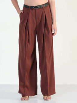 SHOWOFF - Women Rust Relaxed Fit Korean Pants With Belt (Set of 2)