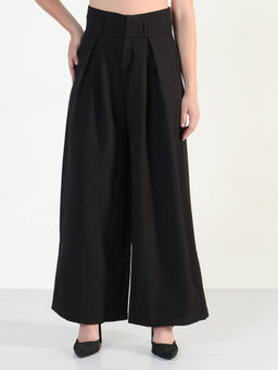 SHOWOFF - Women Black Relaxed Fit Wide Leg Trouser