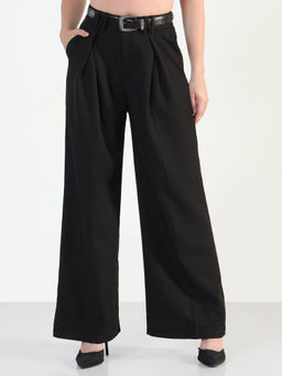 SHOWOFF - Women Black Baggy Korean Pants With Belt (Set of 2)