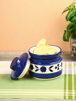 AAPNO RAJASTHAN - Floral Blue Pottery Canister With Lid