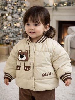 Little Surprise Box - Beige and Brown 3D Teddy Face Winter Jacket