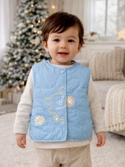 Little Surprise Box - Blue Hello Teddy Reversible Sleeveless Winter Jacket