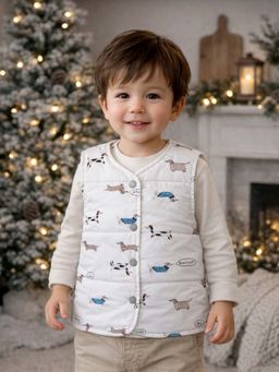 Little Surprise Box - Cream Dachshund Reversible Sleeveless Winter Jacket