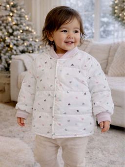 Little Surprise Box - Cream Colorful Mini Hearts Winter Jacket