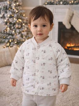 Little Surprise Box - Cream Puppy and Bow Theme Winter Jacket