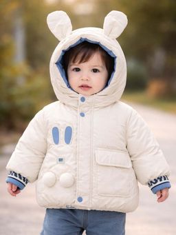 Little Surprise Box - Ivory and Blue Bunny-Themed Quilted Hooded Winter Jacket