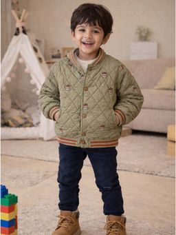 Little Surprise Box - Olive Brown Tiny Bear Quilted Sherpa Winter Jacket