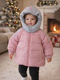 Little Surprise Box - Pink and Grey Quilted Puffer Hooded Winter Jacket