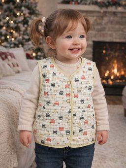 Little Surprise Box - Yellow Sleeveless Reversible Winter Jacket