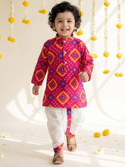 AJ Dezines - Pink Bandhani Print Pure Cotton Dhoti Set For Boys