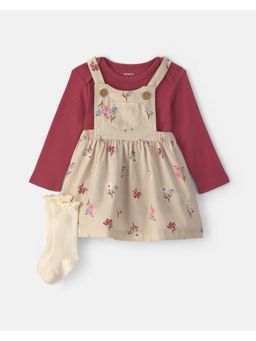 Carter's - Baby Girl Floral Twill Long Sleeve Dress Onesies With Socks