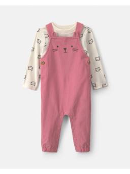 Carter's - Infant Girls Cat Corduroy Dungree And T-Shirt