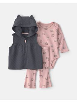 Carter's - Baby Girl Cat Hooded Layering Hoodie Onesies And Pant