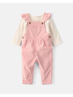 Carter's - Baby Girl Heart Corduroy Long Sleeve Dungree And T-Shirt