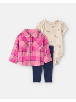 Carter's - Baby Girl Buffalo Check Fleece Layering Shirt Onesies And Pant