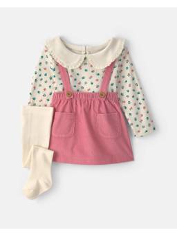 Carter's - Baby Girl Heart Corduroy Long Sleeve Dress Top With Socks