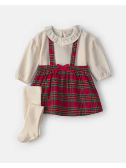 Carter's - Baby Girl Check Christmas Long Sleeve Dress Top With Socks