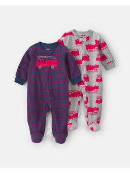 Carter's - Infant Boys Firetruck Striped Fleece 2-Way Zip Sleepsuit (Pack Of 2)