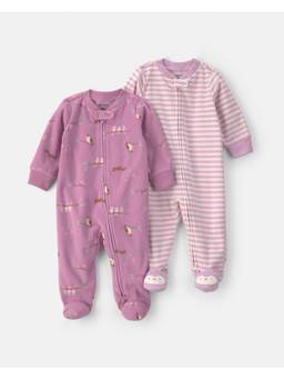 Carter's - Infant Girls Birds Striped Fleece 2-Way Zip Sleepsuit (Pack Of 2)