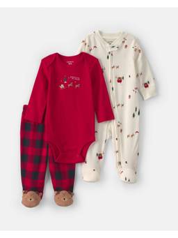Carter's - Infant Boys 'Dreaming Of Santa' Buffalo Check Onesies, Sleepsuit And Pants