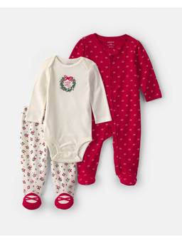 Carter's - Infant Girls 'Merry Little One' Christmas Onesies, Sleepsuit And Pants
