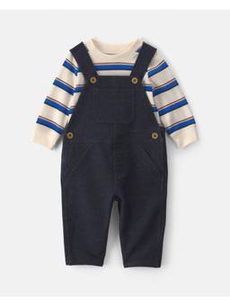 Carter's - Baby Boy Striped French Terry Long Sleeve Dungree And T-Shirt