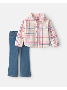 Carter's - Toddler Girl Plaid Fleece Shirt And Jeans