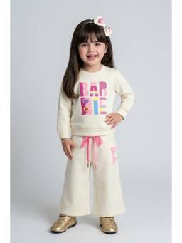 TINY GIRL - Barbie Cotton Full Sleeves Graphic Printed Co-Ord Set- Off White