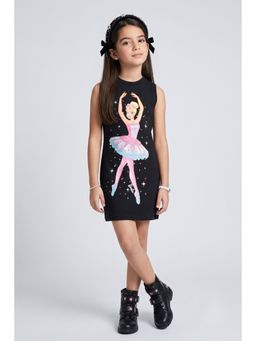 TINY GIRL - Barbie Sleeveless Graphic Printed Dress- Black