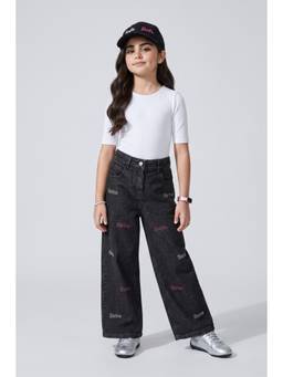 TINY GIRL - Barbie Cotton Embroidered Jeans- Black