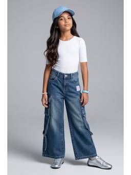 TINY GIRL - Barbie Cotton Solid Washed Jeans- Blue