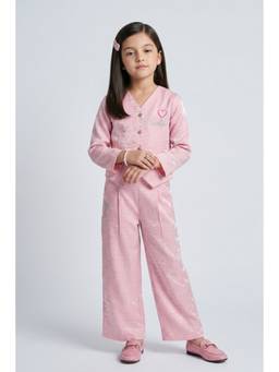 TINY GIRL - Barbie Woven Full Sleeves Co-Ord Set - Light Pink