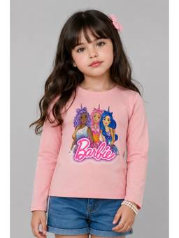 TINY GIRL - Barbie Cotton Full Sleeves Graphic Printed T-Shirt- Pink