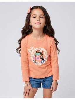TINY GIRL - Barbie Cotton Full Sleeves Graphic Printed T-Shirt- Peach