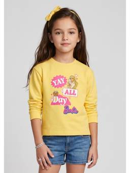 TINY GIRL - Barbie Cotton Full Sleeves Graphic Printed T-Shirt- Yellow