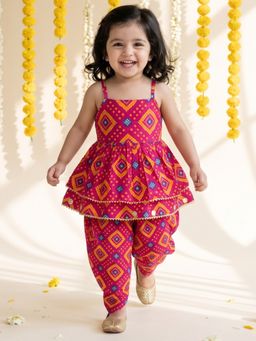 AJ Dezines - Pink Bandhani Print Cotton Kurta And Dhoti