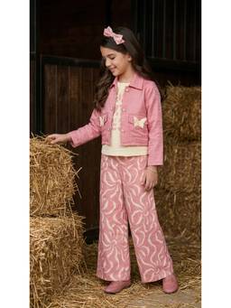 TINY GIRL - Girls Graphic Top Pant With Jacket- Pink