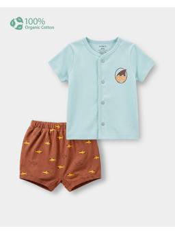 Carter's - Baby Boy Green Cotton Sea Print Shirt And Shorts