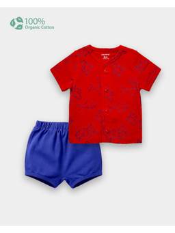 Carter's - Baby Boy Red Cotton Sea Print Shirt And Shorts